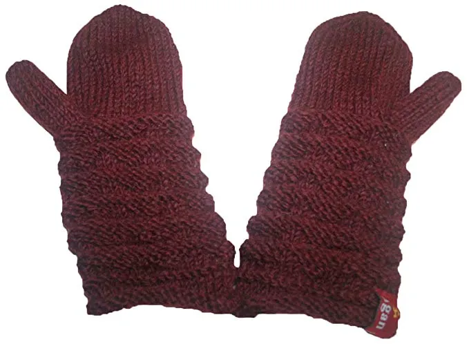 1414 Trendy Ribbed Wool Knit Warm Oversized Chunky Soft Fleece Lined Slouchy Beanie Mitten Hat