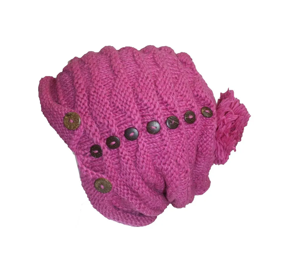 1414 Trendy Ribbed Wool Knit Warm Oversized Chunky Soft Fleece Lined Slouchy Beanie Mitten Hat