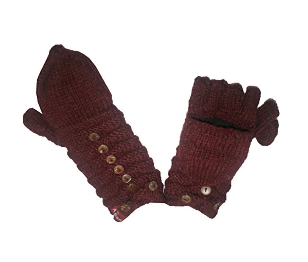 1414 Trendy Ribbed Wool Knit Warm Oversized Chunky Soft Fleece Lined Slouchy Beanie Mitten Hat