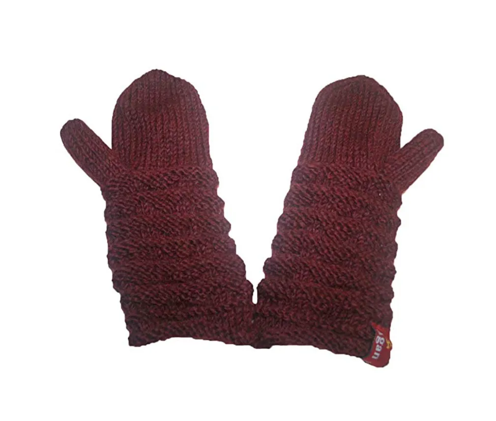 1414 Trendy Ribbed Wool Knit Warm Oversized Chunky Soft Fleece Lined Slouchy Beanie Mitten Hat