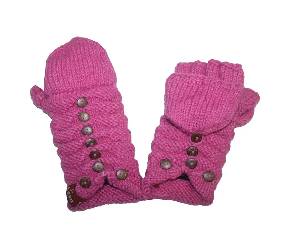 1414 Trendy Ribbed Wool Knit Warm Oversized Chunky Soft Fleece Lined Slouchy Beanie Mitten Hat