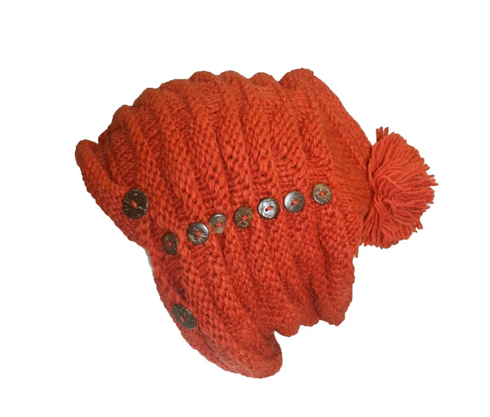 1414 Trendy Ribbed Wool Knit Warm Oversized Chunky Soft Fleece Lined Slouchy Beanie Mitten Hat