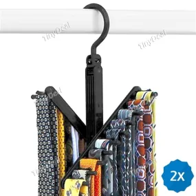 2pcs Folding Twirl Tie Rack Belt Hanger Holder Hook with Holds 20 Scarves for Closet Organizer Storage
