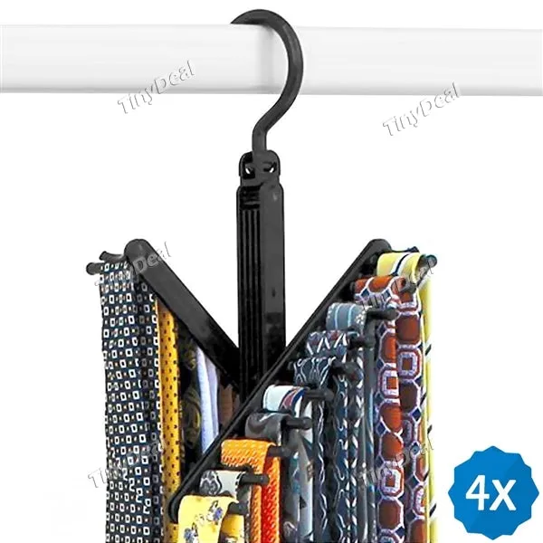 4pcs Folding Twirl Tie Rack Belt Hanger Holder Hook with Holds 20 Scarves for Closet Organizer Storage