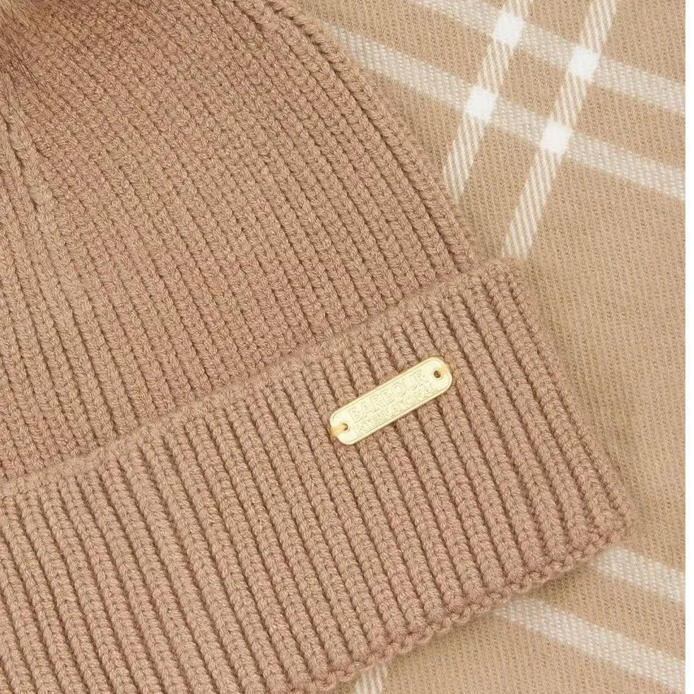 Barbour International Mallory Beanie And Windowpane Wrap Gift Set In Light Trench