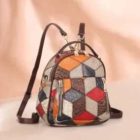 Boho Ladies Leather Small Backpack Purses Leather Rucksack Shoulder Bag For Women