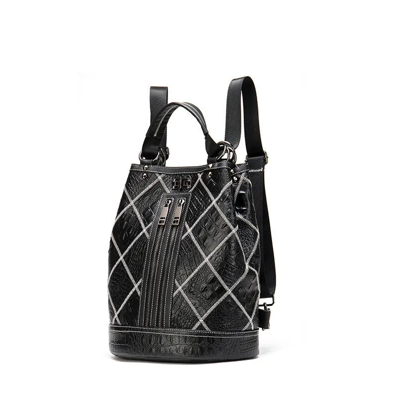 Boho Womens Convertible Leather Backpack Purse Shoulder Bucket Bag
