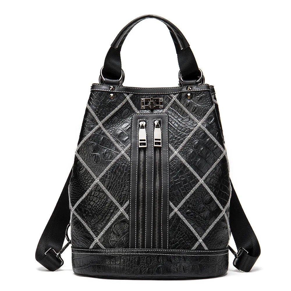 Boho Womens Convertible Leather Backpack Purse Shoulder Bucket Bag