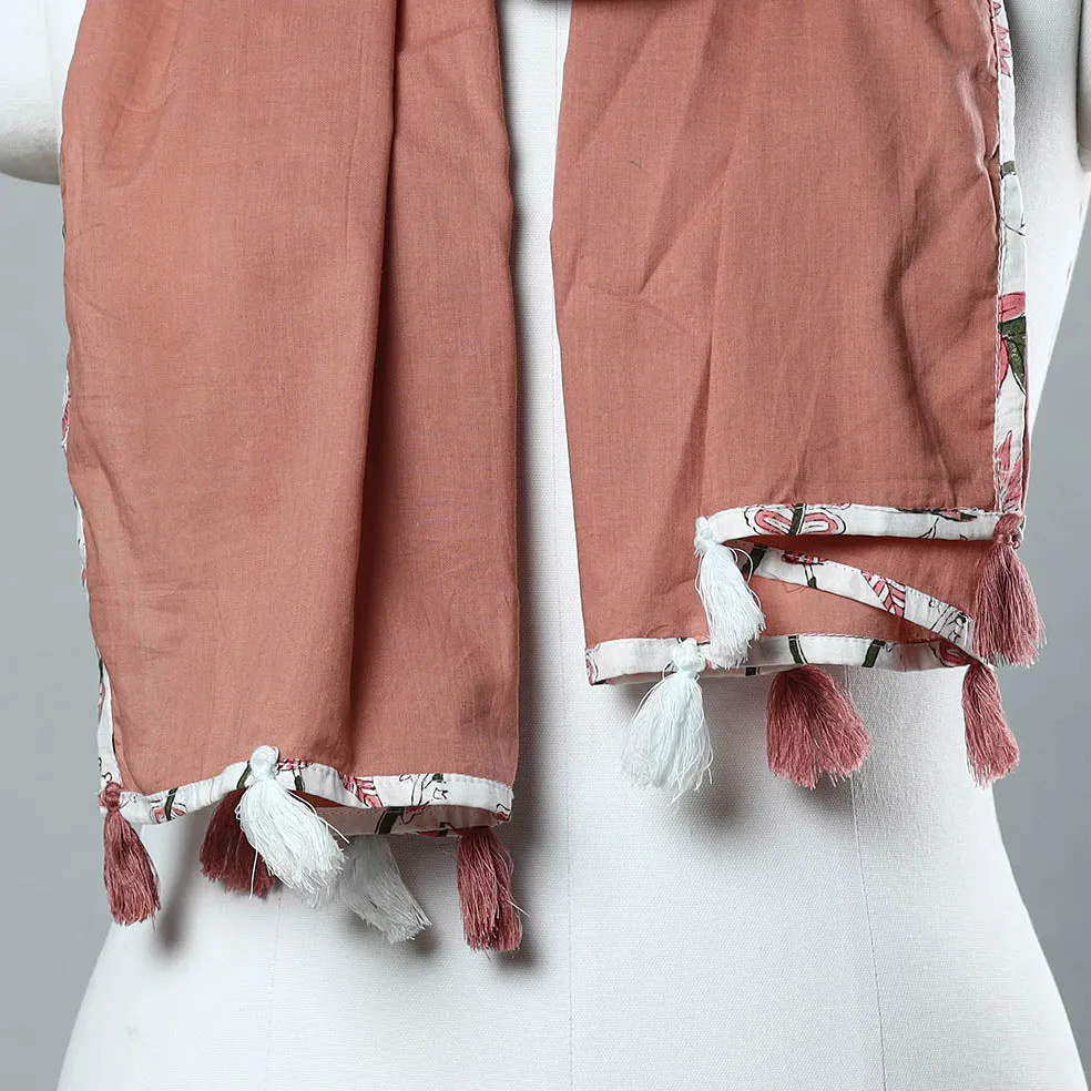 Brown - Plain Cotton Stole with Tassels 05