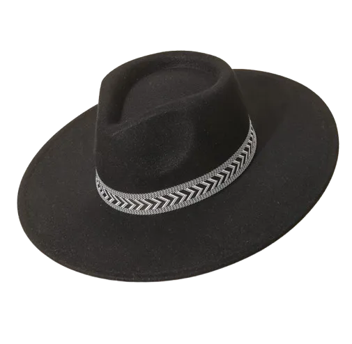 Chevron Pattern Strap Fedora Hat- Black