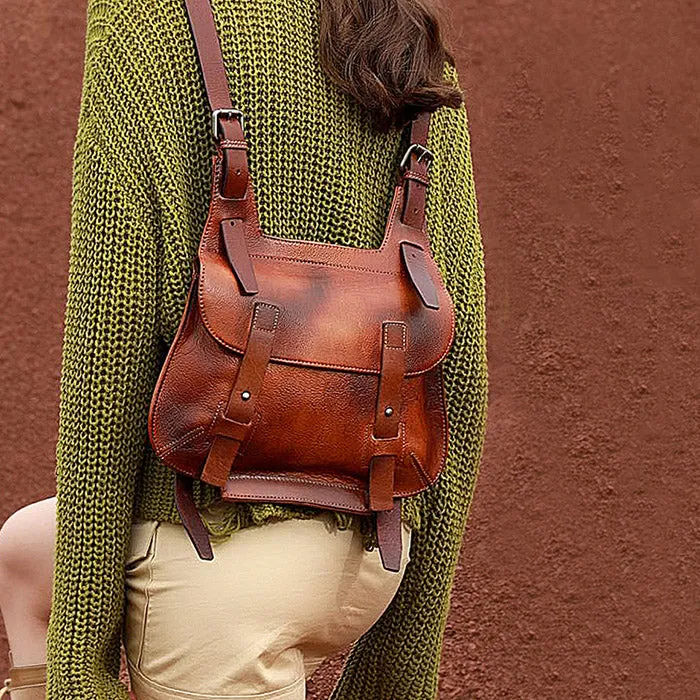 Cool Womens Brown Leather Convertible Backpack Bags Crossbody Purse for Women