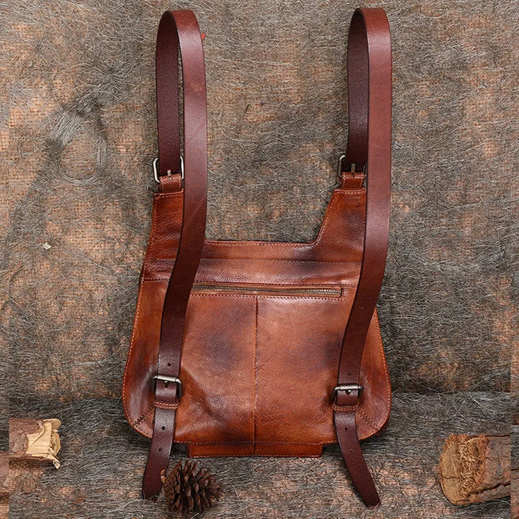 Cool Womens Brown Leather Convertible Backpack Bags Crossbody Purse for Women