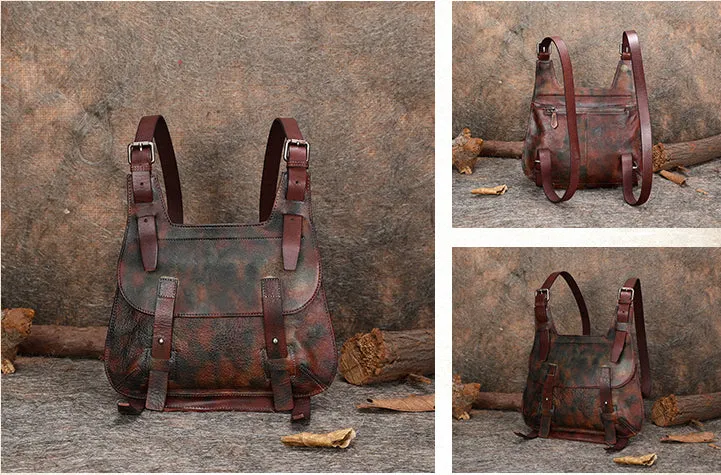 Cool Womens Brown Leather Convertible Backpack Bags Crossbody Purse for Women