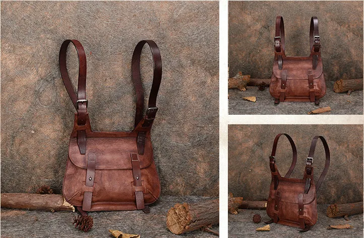 Cool Womens Brown Leather Convertible Backpack Bags Crossbody Purse for Women