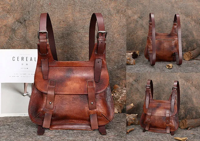 Cool Womens Brown Leather Convertible Backpack Bags Crossbody Purse for Women