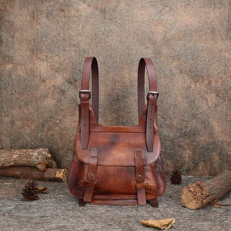 Cool Womens Brown Leather Convertible Backpack Bags Crossbody Purse for Women