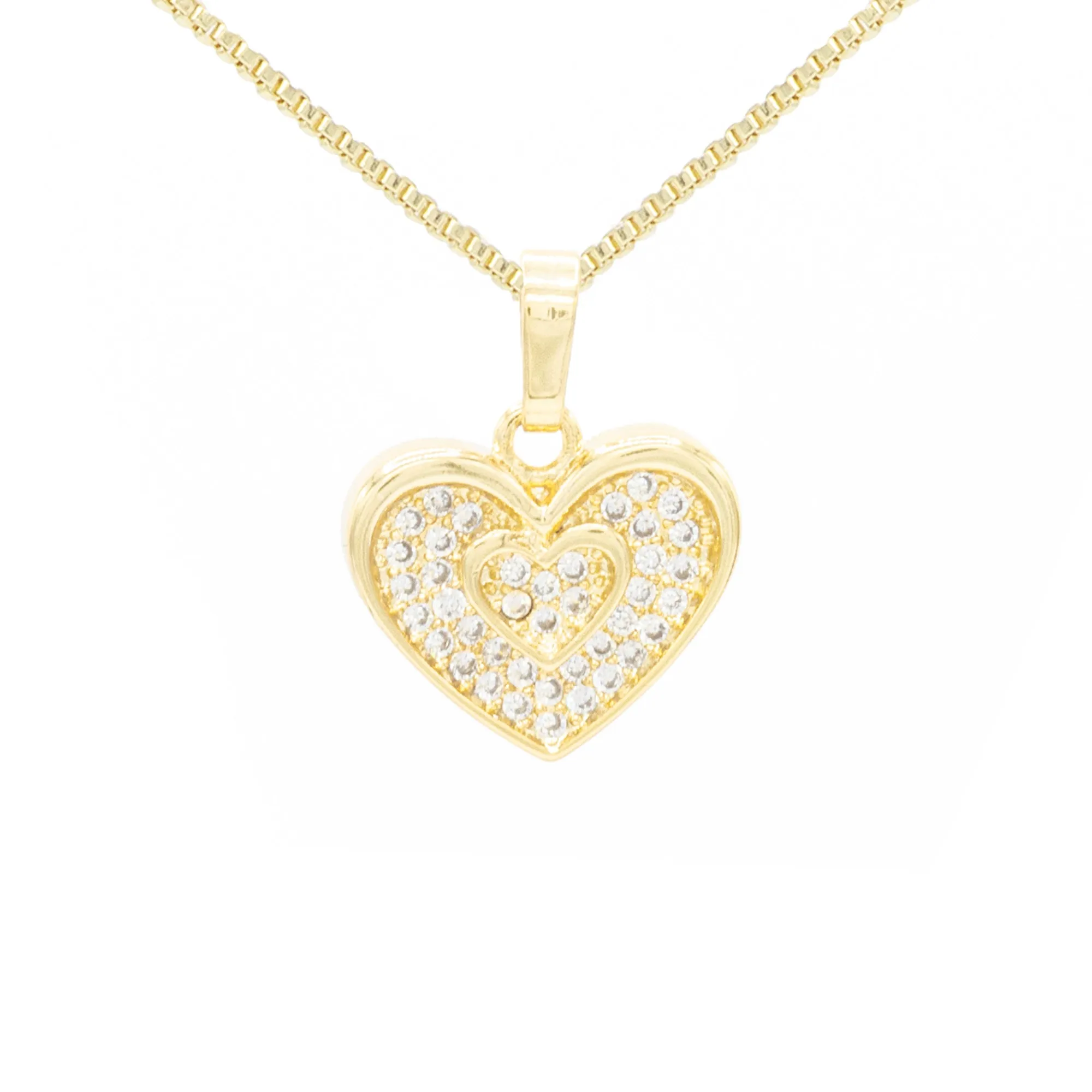Cubic Zirconia 14K Gold Filled Binary Heart Pendant Necklace Set
