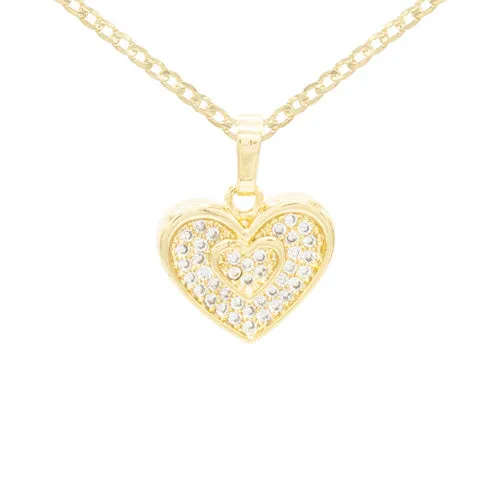 Cubic Zirconia 14K Gold Filled Binary Heart Pendant Necklace Set