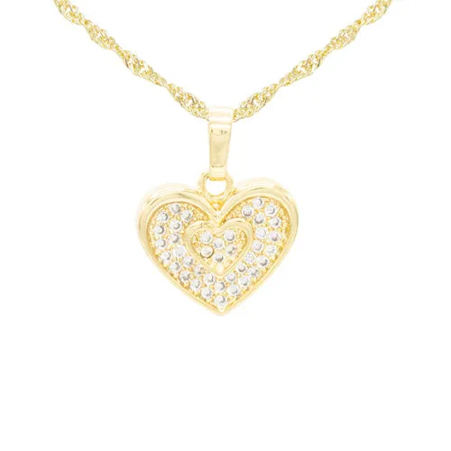 Cubic Zirconia 14K Gold Filled Binary Heart Pendant Necklace Set