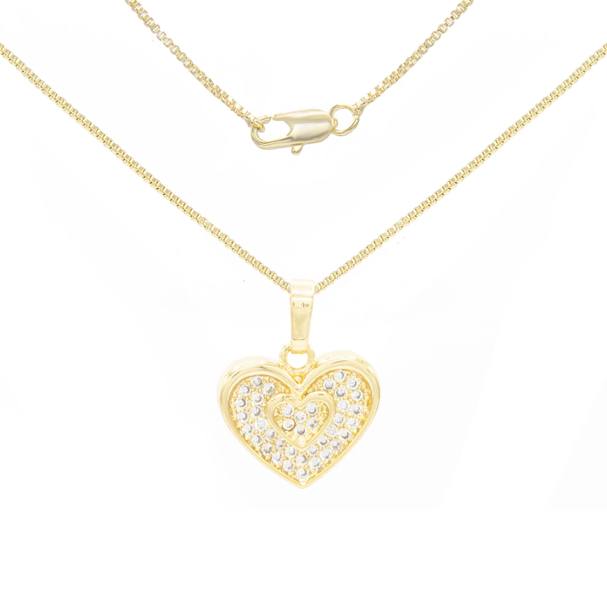 Cubic Zirconia 14K Gold Filled Binary Heart Pendant Necklace Set