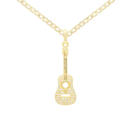Cubic Zirconia 14K Gold Filled Guitar Pendant Necklace Set