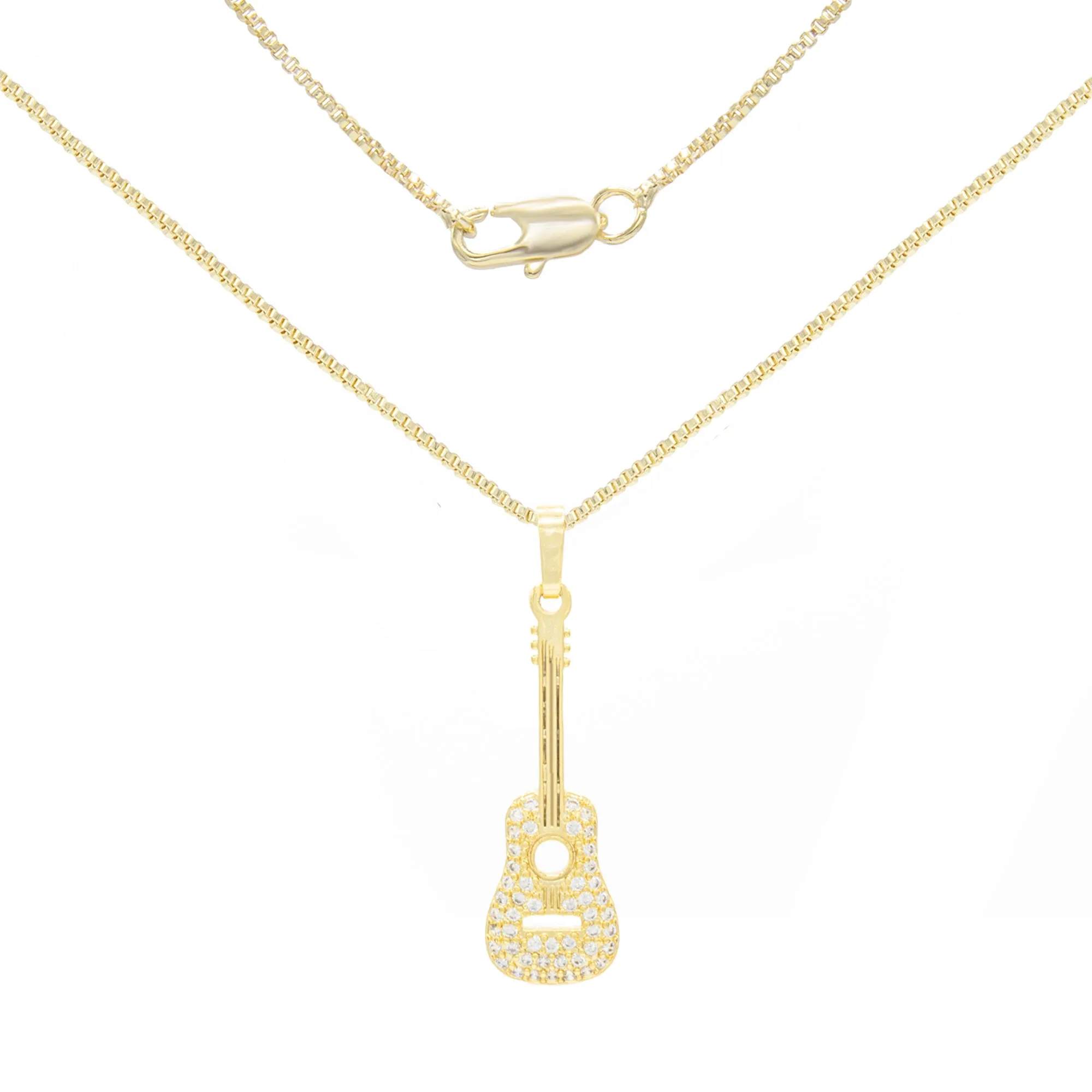 Cubic Zirconia 14K Gold Filled Guitar Pendant Necklace Set
