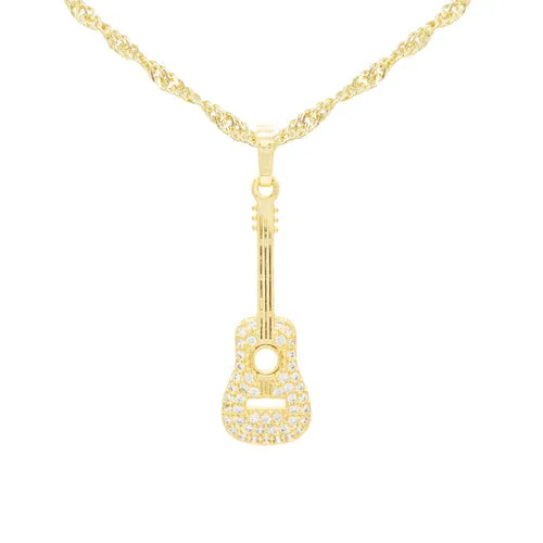 Cubic Zirconia 14K Gold Filled Guitar Pendant Necklace Set