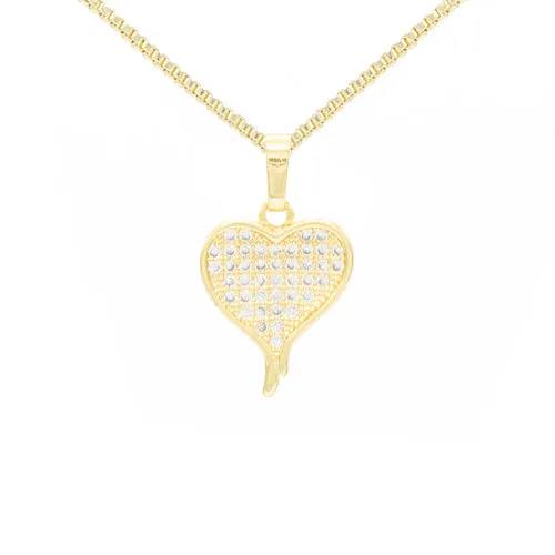 Cubic Zirconia 14K Gold Filled Heart Drip Pendant Necklace Set