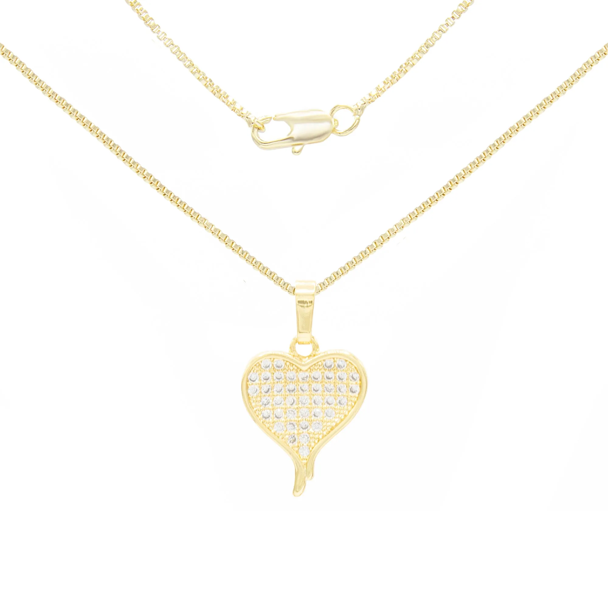 Cubic Zirconia 14K Gold Filled Heart Drip Pendant Necklace Set