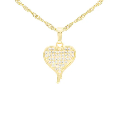 Cubic Zirconia 14K Gold Filled Heart Drip Pendant Necklace Set