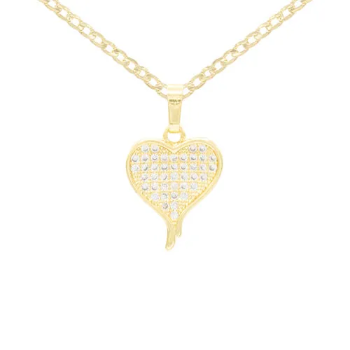 Cubic Zirconia 14K Gold Filled Heart Drip Pendant Necklace Set