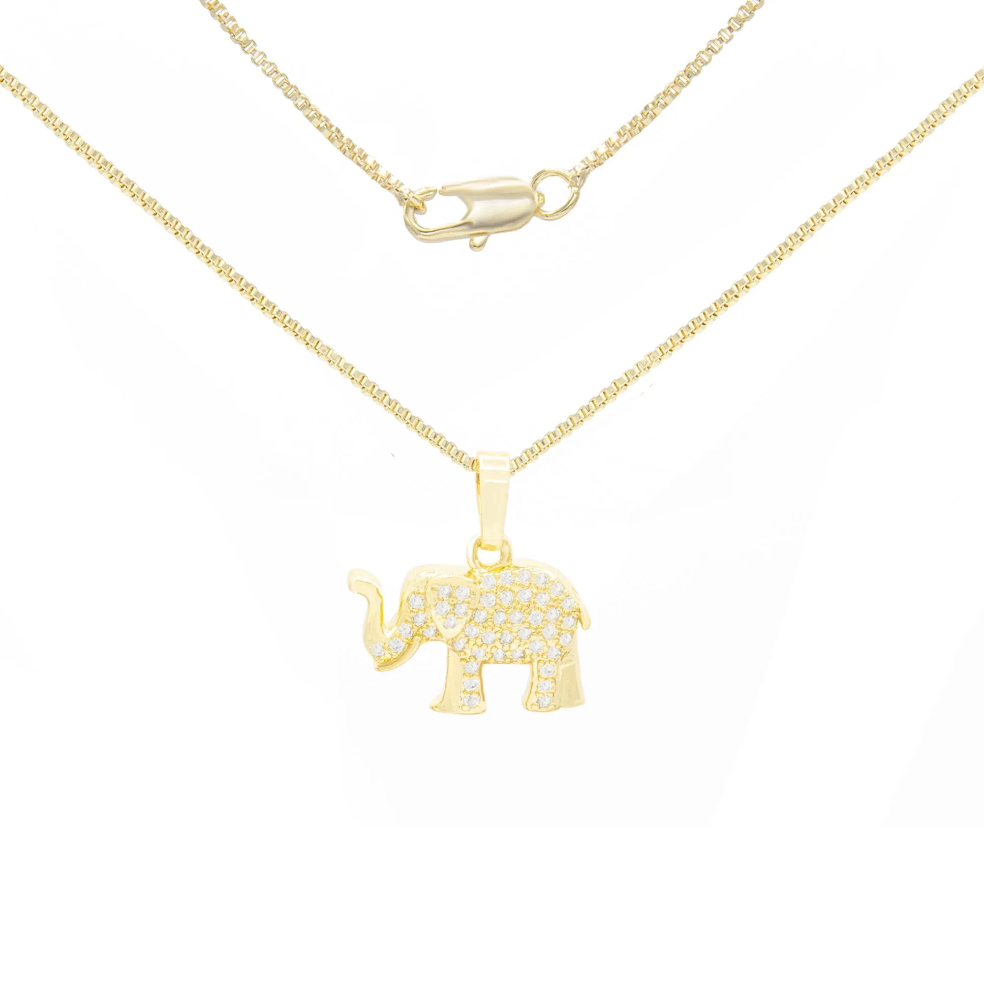 Elephant Cubic Zirconia Pendant With 14K Gold Filled Necklace Set
