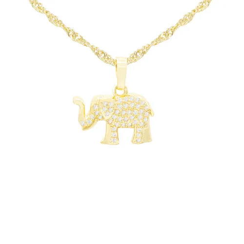 Elephant Cubic Zirconia Pendant With 14K Gold Filled Necklace Set