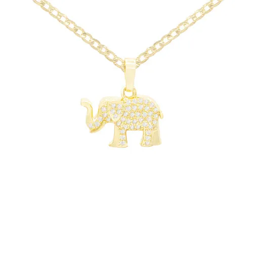 Elephant Cubic Zirconia Pendant With 14K Gold Filled Necklace Set