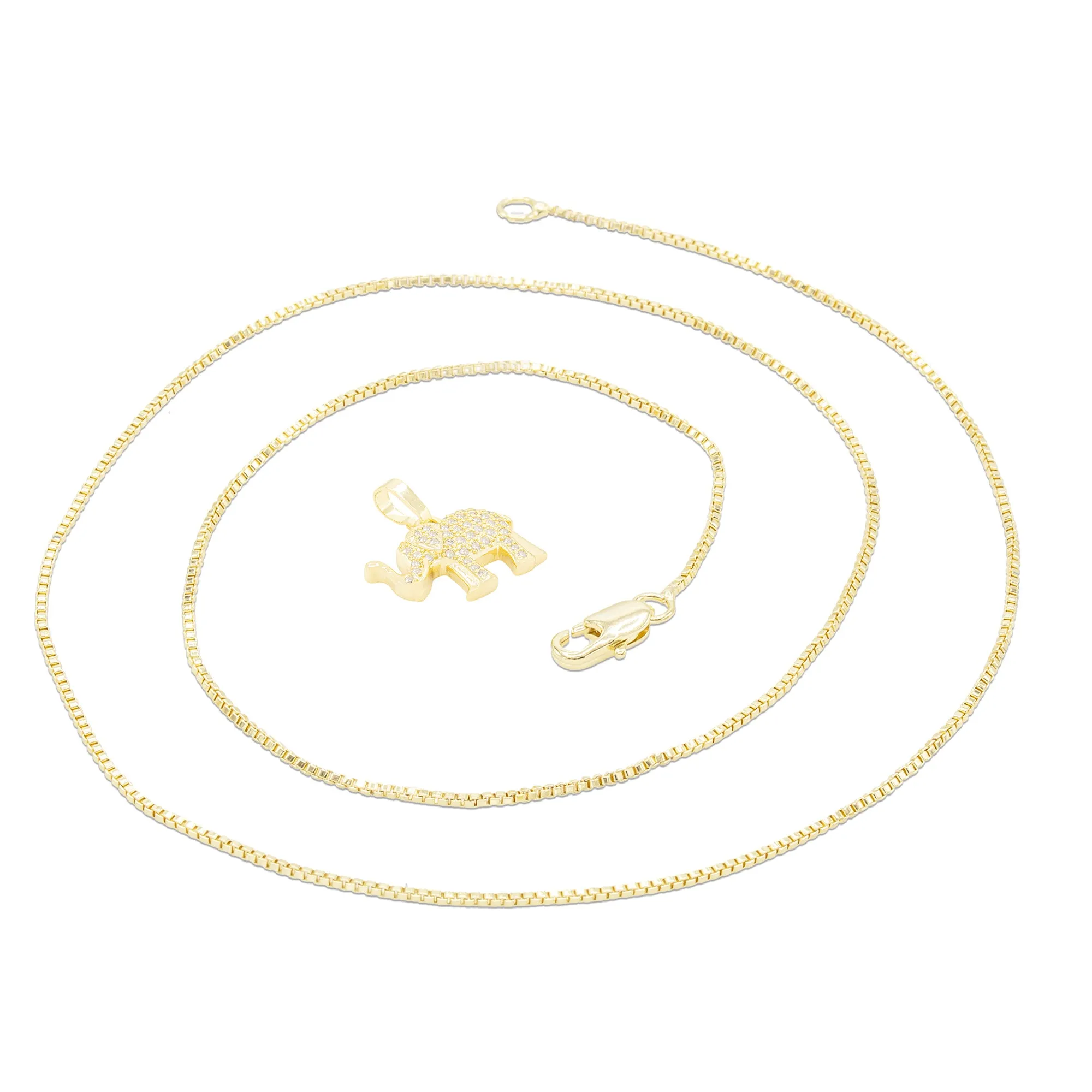 Elephant Cubic Zirconia Pendant With 14K Gold Filled Necklace Set