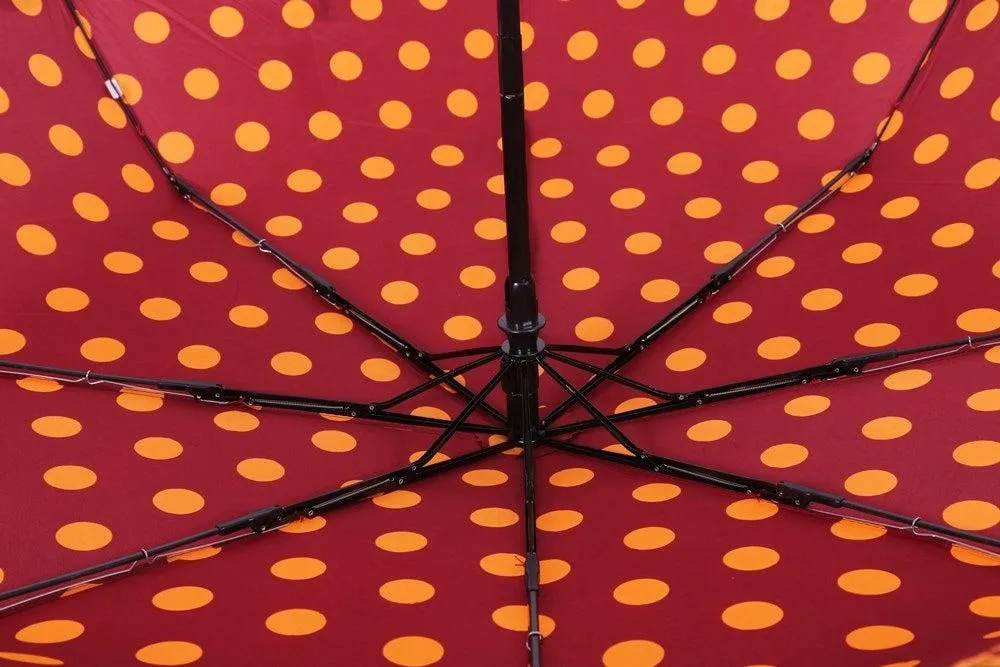 FabSeasons Big Yellow Polka Dots Printed Automatic 3 Fold Maroon Umbrella with frills