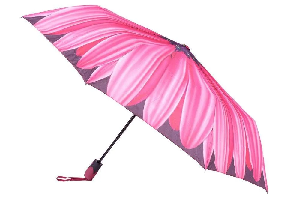FabSeasons Black Floral Digital Printed Semi Automatic 3 fold Umbrella