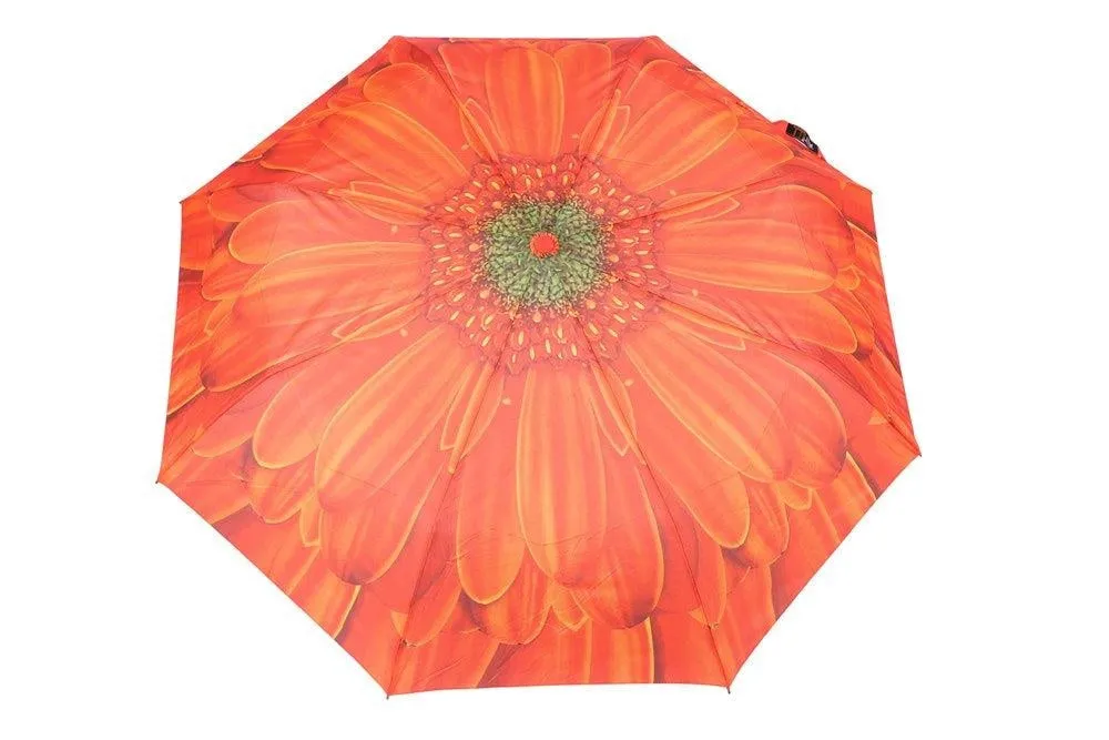 FabSeasons Orange Floral Digital Printed Semi Automatic 3 fold Umbrella