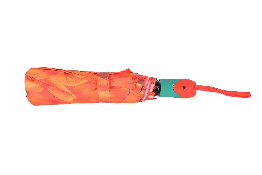 FabSeasons Orange Floral Digital Printed Semi Automatic 3 fold Umbrella