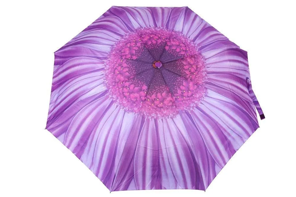 FabSeasons Purple Floral Digital Printed Semi Automatic 3 fold Umbrella