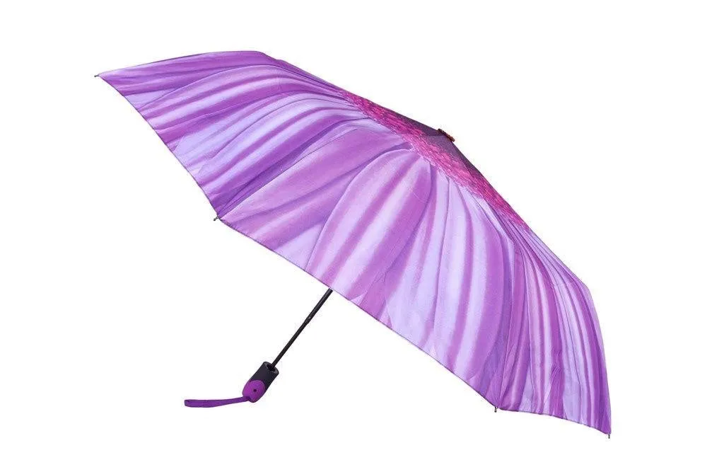 FabSeasons Purple Floral Digital Printed Semi Automatic 3 fold Umbrella