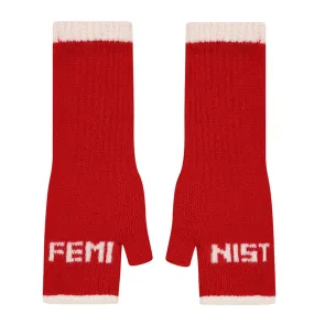Feminist Fingerless Mittens in Rouge & Ecru