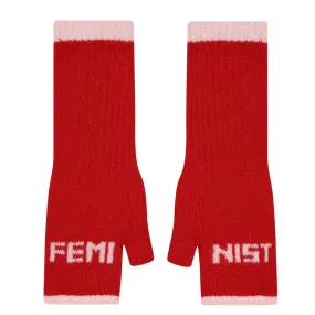 Feminist Fingerless Mittens in Rouge & Sorbet