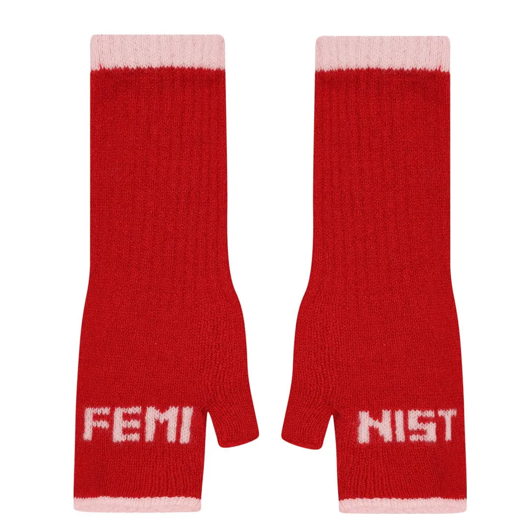 Feminist Fingerless Mittens in Rouge & Sorbet