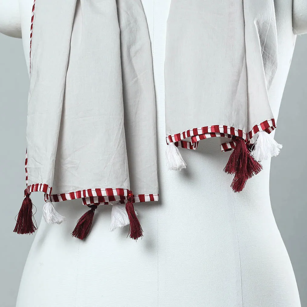 Grey - Plain Cotton Stole with Tassels 14