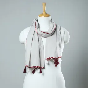 Grey - Plain Cotton Stole with Tassels 14