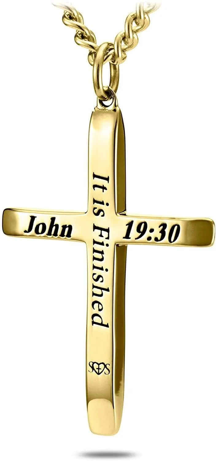 Men's Gold Stainless Steel Cross Necklace - John 19:30