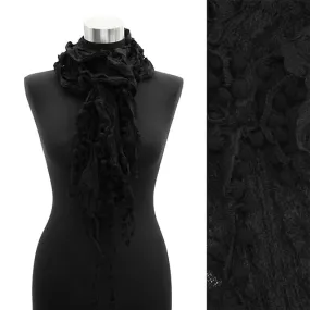 Multi Pompom Drop Ruffle Elastic Scarf Black