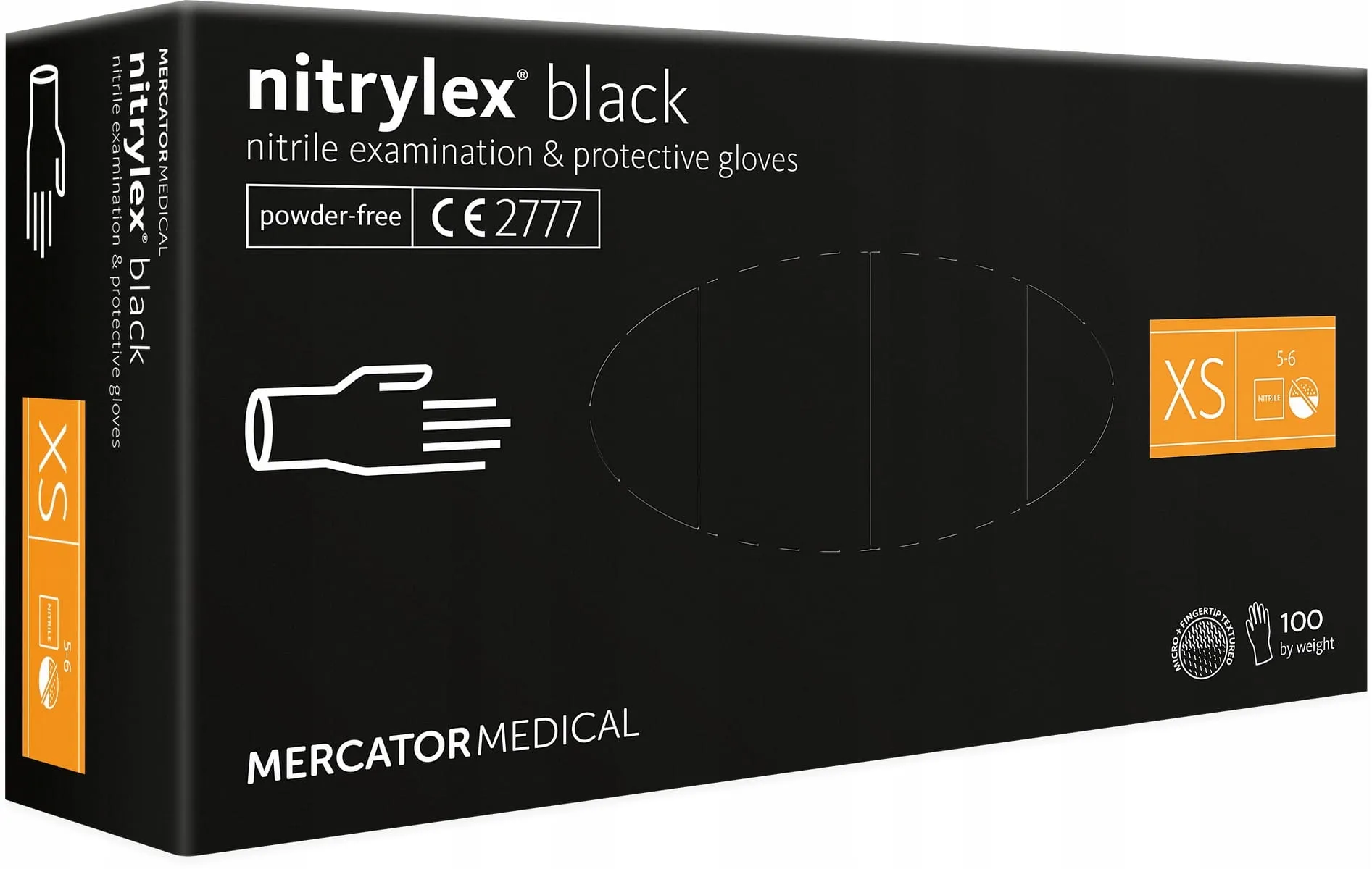 Nitrile powder-free gloves Nitrylex Mercator size XS (Black)