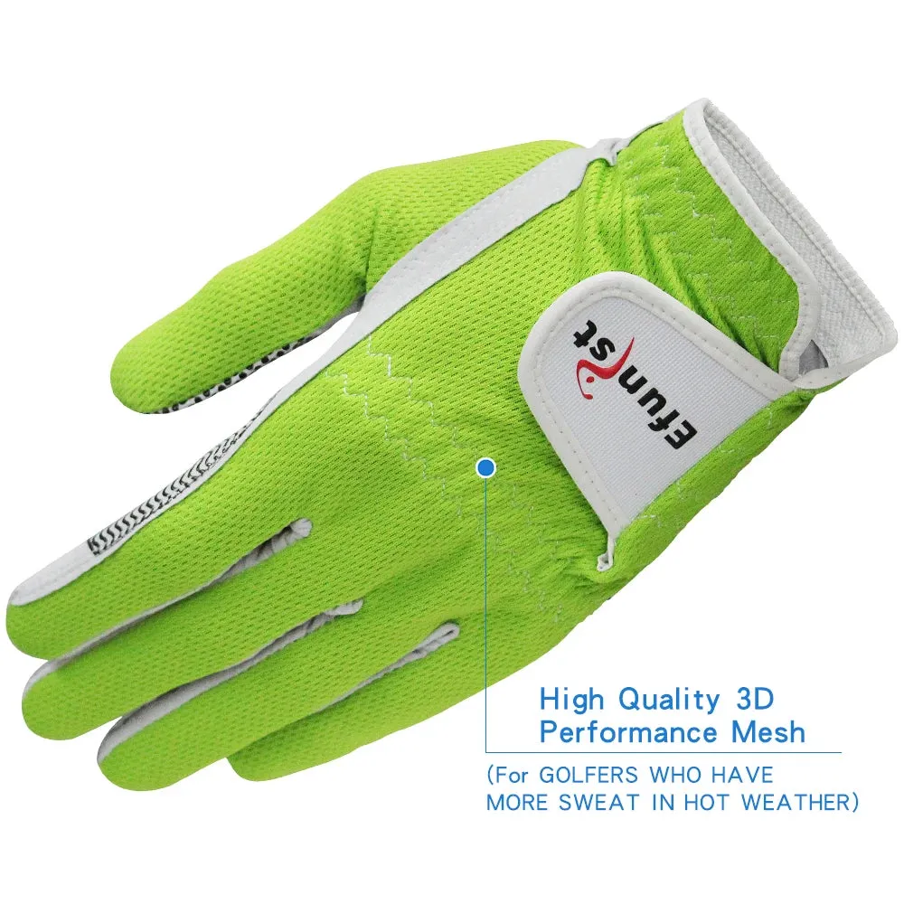 Pack 1 Pcs/Pair Efunist Golf Glove Men Left Hand Breathable Green 3D Performance Mesh Micro Fiber Non-slip Golf Gloves Mens Man